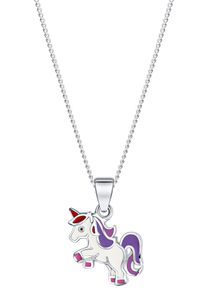 Kette mit Anh&auml;nger Firetti "Schmuck Geschenk Silber 925 Halsschmuck Halskette Panzerkette Einhorn", bunt (silberfarben, wei&szlig;, rosa, rot, lila, schwarz), Halsketten, M&auml;dchen, Silber 925 (Sterlingsilber), L: 38 B: 1,1mm, Kette mit Anh&auml;nger, B:1,1mm