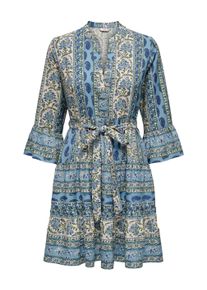 Tunikakleid Only "ONLSINA LIFE 3/4 SHORT DRESS NOOS WVN", Damen, Gr. XL, N-Gr, cloud dancer aop:sina paisley, Web, Obermaterial: 100% Polyester, bedruckt, regular fit, V-Ausschnitt, Volant, Kleider Tunikakleid, mit Volant