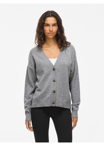 Strickjacke Vila "VIRIL V-NECK KNIT CARDIGAN - NOOS", Damen, Gr. XS, grau (medium grau melange), Feinstrick, Obermaterial: 50% Viskose, 28% Polyester, 22% Nylon, unifarben, regular fit normal, V-Ausschnitt, Strickjacken Strickjacke, Materialmix, regular fit