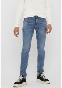 Only & Sons Slim-fit-Jeans ONLY & SONS "LOOM SLIM", Herren, Gr. 29, L&auml;nge 30, blau (blau denim), Denim/Jeans, Obermaterial: 72% Baumwolle, 26% Polyester, 2% Elasthan, schmal, Jeans Slim-fit-Jeans