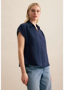 Hemdbluse Seidensticker "Schwarze Rose", Damen, Gr. XL42, blau (martitime blau), 100% Leinen, unifarben, regular fit, ohne Ausschnitt, Blusen Hemdbluse, Ohne Arm Kragen Uni