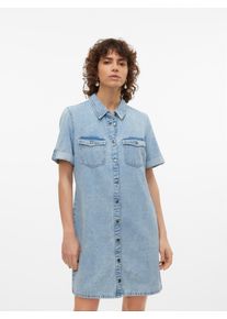 V&eacute;ro Moda Jeanskleid VERO MODA "VMJENNIE SS SHORT DENIM DRESS NOOS", Damen, Gr. XS, N-Gr, blau (light blau denim), Denim/Jeans, Obermaterial: 90% Baumwolle, 10% Viskose, Kleider Jeanskleid