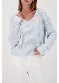 Strickpullover monari "Pullover Chenille V", Damen, Gr. 34, ice blau, Strick, Obermaterial: 100% Polyester, unifarben, regular fit taillenbedeckt, V-Ausschnitt, eingesetzt Rippstrickb&uuml;ndchen, Pullover Strickpullover, Regular fit mit V-Ausschnitt