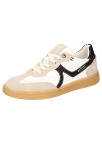 Sneaker Mustang Shoes, Damen, Gr. 38, schwarz (beige, schwarz, sanftes wei&szlig;), Lederimitat, kontrastfarbene Details, Schuhe Sneaker, Retro Sneaker, Schn&uuml;rschuh mit Kontrastbes&auml;tzen