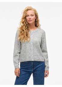 Strickjacke Vila "VILORY O-NECK L/S KNIT CARDIGAN-NOOS", Damen, Gr. S, light grau melange, Rippstrick, Obermaterial: 45% Polyamid, 20% Wolle, 19% Polyacryl, 10% Alpaka, 6% Elasthan, unifarben, regular fit normal, Rundhals, Rippb&uuml;ndchen, Strickjacken Strickjacke, Materialmix, regular fit