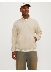 Jack & Jones Sweatshirt JACK & JONES "JORVESTERBRO FLEECE QUARTER ZIP NOOS", Herren, Gr. S, beige (oatmeal), angeraute Sweatware, Obermaterial: 100% Polyester, unifarben, relaxed fit h&uuml;ftlang, Rundhals, elastischer Bund, Sweatshirts Sweatshirt