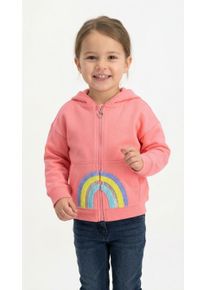 Kapuzensweatjacke Blue Seven, M&auml;dchen, Gr. 104, rosa (lachs), angeraute Sweatware, Obermaterial: 100% Baumwolle, bedruckt, unifarben, regular fit taillenlang, Rundhals, Rippb&uuml;ndchen, Sweatjacken Kapuzensweatjacke, mit hochwertiger Regenbogen-Stickerei