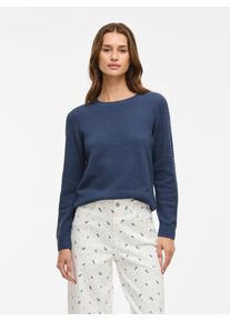 Rundhalspullover Vila "VIDALO O-NECK L/S KNIT TOP- NOOS", Damen, Gr. XS, blau (vintage indigo), Feinstrick, Obermaterial: 100% Baumwolle, unifarben, regular fit normal, Rundhals, Rippb&uuml;ndchen, Pullover Rundhalspullover, Baumwolle, regular fit