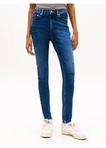 Skinny-fit-Jeans Tommy Jeans "NORA MR SKNY AH1280", Damen, Gr. 26, L&auml;nge 30, denim schwarz, Denim/Jeans, Obermaterial: 85% Baumwolle, 7% Lyocell, 6% Elastomultiester, 2% Elasthan, unifarben, skinny fit lang, Jeans Skinny-fit-Jeans, mit Logo-Badge, Mid Rise