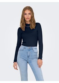 Jacqueline de Yong Langarmbluse JDY "JDYFRANSISKA L/S HIGHNECK TOP JRS NOOS", Damen, Gr. XL, blau (navy blazer), Single Jersey, Obermaterial: 75% Viskose, 20% Baumwolle, 5% Elasthan, unifarben, figurbetont h&uuml;ftlang, Rundhals, gewellter Abschluss, Blusen Langarmbluse, Viskosemischung, slim fit