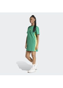 Shirtkleid adidas Sportswear "ESSENTIALS -, 3-STREIFEN, SINGLE JERSEY", Damen, Gr. XL, N-Gr, bold gr&uuml;n, bright gelb, Obermaterial: 93% Baumwolle, 7% Elasthan, Kleider Shirtkleid