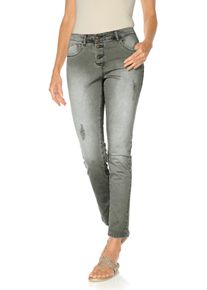 Boyfriend-Hose Heine, Damen, Gr. 46, Normalgr&ouml;&szlig;en, grau (grau, gr&uuml;n), 97% Baumwolle, 3% Elasthan, gemustert, lang, Hosen Boyfriend-Hose