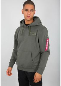 Kapuzensweatshirt Alpha Industries "BACK PRINT HOODY", Herren, Gr. S, gr&uuml;n (schwarz olive), angeraute Sweatware, Obermaterial: 80% Baumwolle, 20% Polyester, bedruckt, normal normal, Rundhals, Rippb&uuml;ndchen, Sweatshirts Kapuzensweatshirt, Baumwollmischung, regular fit