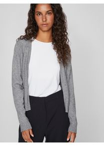 Cardigan Vila "VIRIL SHORT L/S KNIT CARDIGAN-NOOS", Damen, Gr. L, grau (medium grau melange), Feinstrick, Obermaterial: 50% Viskose, 27% Nylon, 23% Polyester, meliert, unifarben, regular fit normal, V-Ausschnitt, Rippstrickb&uuml;ndchen, Strickjacken Cardigan, Materialmix, regular fit, Topseller
