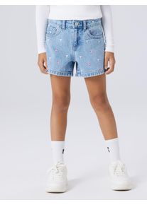 Jeansshorts name it "NKFBELLA REG DNM SHORTS 3674-BE NOOS", Jungen, Gr. 128, N-Gr, light blau denim detail:multi heart, Denim/Jeans, Obermaterial: 100% Baumwolle, Abriebeffekte, bestickt, regular fit kurz, Jeans Jeansshorts, Baumwolle, verstellbarer Bund, bestickte Details