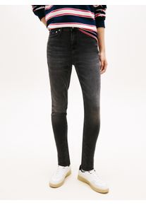Skinny-fit-Jeans Tommy Jeans "NORA MR SKNY AH1280", Damen, Gr. 27, L&auml;nge 30, denim schwarz2, Denim/Jeans, Obermaterial: 99% Baumwolle, 1% Elasthan, unifarben, skinny fit lang, Jeans Skinny-fit-Jeans, mit Logo-Badge, Mid Rise