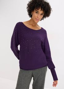 bonprix Feinstrickpullover mit Strass-Applikation, lila, Gr.44/46 (L), schicker Pullover mit Strass-Applikation am &Auml;rmel