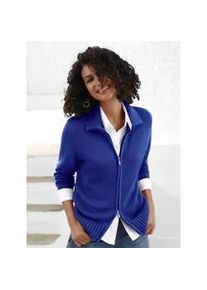 Strickjacke Casual Looks, Damen, Gr. 54, blau (royalblau), 50% Baumwolle, 50% Polyacryl, unifarben, figurumspielend, Strickjacken Strickjacke
