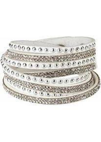 Armband Firetti "zum Wickeln, Nieten", bunt (silberfarben, wei&szlig;, kristallwei&szlig;), Armb&auml;nder, Damen, 40cm, Metall Polyurethan, Metall, Polyurethan, Wickelarmband, mit Strassteinen