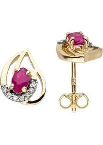 Paar Ohrstecker Jobo "Ohrringe mit Rubin und 14 Zirkonia", gold (gelbgold 333, rot), Ohrringe, Damen, Gelbgold 333, 333 Gold