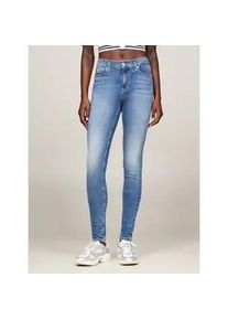 Tommy Hilfiger Skinny-fit-Jeans TOMMY JEANS "NORA MID RISE", Damen, Gr. 29, L&auml;nge 30, blau (denim medium), Denim/Jeans, Obermaterial: 92% Baumwolle, 6% Elastomultiester, 2% Elasthan, unifarben, skinny fit lang, Jeans, mit Waschung, Logo-Badge