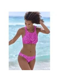 Crop-Bikini-Top ELBSAND "Letra", Damen, Gr. 40, Cup A/B, pink (fuchsia), Recycling-Polyamid, Bikini-Oberteile, mit tollem Wording