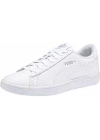 Sneaker Puma "SMASH V2 L", Damen, Gr. 42,5, wei&szlig; (Puma, wei&szlig;, Puma, wei&szlig;), Leder, Synthetik, unifarben mit Farbeinsatz, Schuhe Sneaker, atmungsaktives Obermaterial aus Leder und Synthetik, Schn&uuml;rung