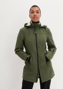 bonprix wasserdichte Funktions-Outdoor-Longjacke mit Teddyfleece, gr&uuml;n, Gr.46, Winddichte Regenjacke mit abnehmbarer Kapuze, Teddyfleece im Kragen und in der Kapuze, aus Fleece