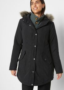 bonprix Parka mit seitlichen Rei&szlig;verschl&uuml;ssen zur Weitenregulierung, schwarz, Gr.48, Leichter Winter-Parka mit Kapuze und kuscheligem Fellimitat