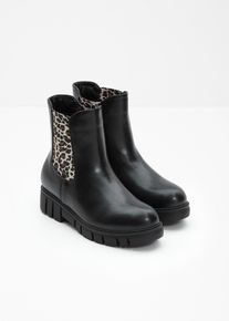 bonprix Chelsea-Boots mit Animal-Details, schwarz, Gr.36, L&auml;ssiger Chelsea Boot mit Leo Details