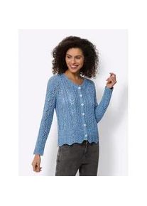 Ajourstrickjacke Heine, Damen, Gr. 46, blau (mittelblau), 50% Baumwolle, 50% Polyacryl, unifarben, Strickjacken Ajourstrickjacke