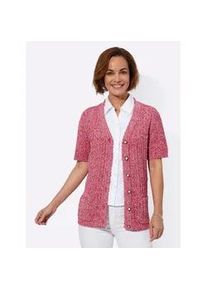 Ajourstrickjacke Classic Basics, Damen, Gr. 44, rot (rot, ecru, meliert), 53% Polyacryl, 47% Baumwolle, meliert, unifarben, Strickjacken Ajourstrickjacke