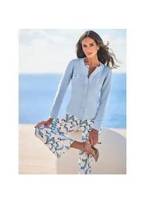 Cardigan Heine, Damen, Gr. 46, blau (eisblau), 100% Baumwolle, unifarben, Strickjacken