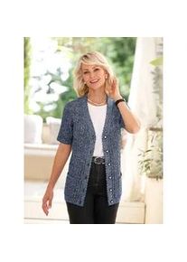 Ajourstrickjacke Classic Basics, Damen, Gr. 50, blau (marine, hellblau, meliert), 53% Polyacryl, 47% Baumwolle, meliert, unifarben, Strickjacken Ajourstrickjacke