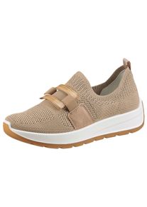 Slip-On Sneaker Ara "NEW YORK", Damen, Gr. 3,5 (36), gold (sand, goldfarben), Textil, Veloursleder, Schuhe Slip-On Sneaker, Freizeitschuh, Keilsneaker, Komfortschuh in Weite H (= sehr weit