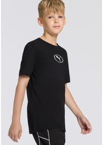 T-Shirt Puma "SPORT RIB COLLAR TEE B", Jungen, Gr. 128, schwarz (Puma schwarz), Jersey, Obermaterial: 100% Baumwolle, bedruckt, regular fit normal, Rundhals, Shirts T-Shirt, Kurzarm, Rundhalsausschnitt, aus Jersey-Material