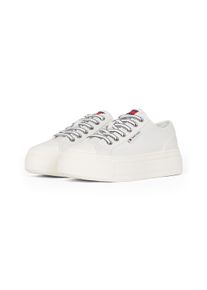 Plateausneaker Tommy Jeans "TJW FOXING VULC LC LEATHER", Damen, Gr. 42, beige (ecru), Lederimitat, Schuhe Plateausneaker, Freizeitschuh, Halbschuh, Schn&uuml;rschuh, Kontrast-Schn&uuml;rsenkel
