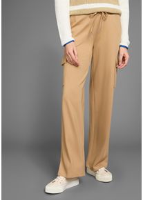 Cargohose HECHTER PARIS, Damen, Gr. 46, N-Gr, beige, Jersey, Obermaterial: 70% Viskose, 25% Polyamid, 5% Elasthan, unifarben, figurumspielend extralang, Hosen Cargohose, mit aufgesetzten Taschen