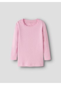 Langarmshirt name it "NMFKAB LS TOP NOOS", M&auml;dchen, Gr. 86, sweet dreams detail:melange, Feinripp, Obermaterial: 57% Baumwolle, 38% Modal, 5% Elasthan, meliert, unifarben, regular fit h&uuml;ftbedeckend, Rundhals, abgesteppte Kante, Shirts Langarmshirt, in Feinripp und mit s&uuml;&szlig;er Spitzenkante am Ausschnitt