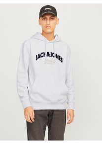 Jack & Jones Kapuzensweatshirt JACK & JONES "JORBRONX ARCH BIG SWEAT HOOD", Herren, Gr. M, wei&szlig; (hellwei&szlig; detail:melange), angeraute Sweatware, Obermaterial: 60% Baumwolle, 40% Polyester, bedruckt, meliert, normal, Rippb&uuml;ndchen, Sweatshirts Kapuzensweatshirt