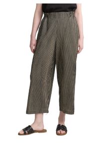 Stoffhose Tom Tailor Denim, Damen, Gr. L (40), N-Gr, schwarz (schwarz beige stripe), Web, Obermaterial: 99% Polyester, 1% Elasthan, gestreift, loose fit lang, Hosen Stoffhose, Sommerhose mit elastischem Bund