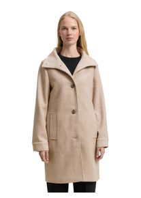 Wollmantel Tom Tailor, Damen, Gr. M, beige heringbone, Strick, Obermaterial: 85% Wolle, 15% sonstige Fasern. Futter: 100% Polyester, Fischgratmuster, regular fit ca. Mitte Oberschenkel, Rundhals, B&uuml;ndchen, M&auml;ntel Wollmantel, mit Knopfleiste und Stehkragen