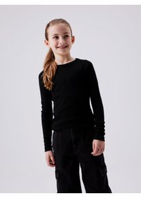 Langarmshirt name it "NKFNAKAL LS TOP NOOS", M&auml;dchen, Gr. 122 (128), schwarz, Jersey, Obermaterial: 95% Baumwolle, 5% Elasthan, unifarben, normal h&uuml;ftlang, Rundhals, abgesteppte Kante, Shirts Langarmshirt, in Basic-Form und leicht gerippter Qualit&auml;t