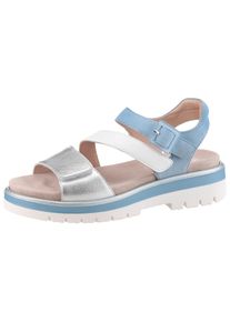 Plateausandaletten Ara "MALAGA", Damen, Gr. 36, blau (hellblau, wei&szlig;, silberfarben), Glattleder, Veloursleder, metallic, Schuhe Plateausandaletten, Plateausandale, Klettschuh in bequemer Schuhweite G (= weit)