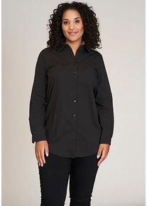 Blusenshirt SANDGAARD "Stockholm", Damen, Gr. 44, schwarz, Stoff, Obermaterial: 98% Baumwolle, 2% Elasthan, unifarben, loose fit h&uuml;ftbedeckend, V-Ausschnitt, Shirts Blusenshirt, in extra langer Form und mit Elasthan