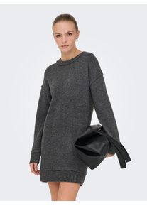 Midikleid Only "ONLHAZEL LS O-NECK DRESS BF KNT", Damen, Gr. S, N-Gr, medium grau melange, Strick, Obermaterial: 93% Polyester, 4% Wolle, 3% Elasthan, unifarben, regular fit kurz, Rundhals, Rippb&uuml;ndchen, Kleider Midikleid, Sommerkleid