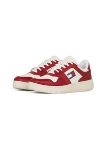 Plateausneaker Tommy Jeans "TJW RETRO BASKET ESS", Damen, Gr. 35, rot (rot, wei&szlig;), Leder, Textil, Schuhe Plateausneaker, Freizeitschuh, Halbschuh, Schn&uuml;rschuh mit seitlicher Logoflagge