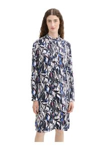 Blusenkleid Tom Tailor, Damen, Gr. 42, N-Gr, blau (organic shapes design), Web, Obermaterial: 100% Viskose, bedruckt, bequem knielang, Rundhals, 1-Knopf-Manschette krempelbar, Kleider Blusenkleid, mit Allover-Print