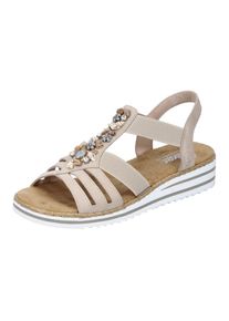 Riemchensandale Rieker, Damen, Gr. 36, beige, Lederimitat, Schuhe Riemchensandale, Sommerschuh, Sandalette, Keilabsatz, mit sommerlicher Verzierung, Topseller
