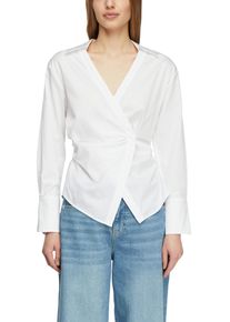 Langarmbluse comma, Damen, Gr. 42, wei&szlig;, Web, Obermaterial: 71% Baumwolle, 26% Polyamid, 3% Elasthan, unifarben, tailliert h&uuml;ftbedeckend, V-Ausschnitt, 1-Knopf-Manschette, Blusen Langarmbluse, mit seitlichem Verschluss und V-Ausschnitt